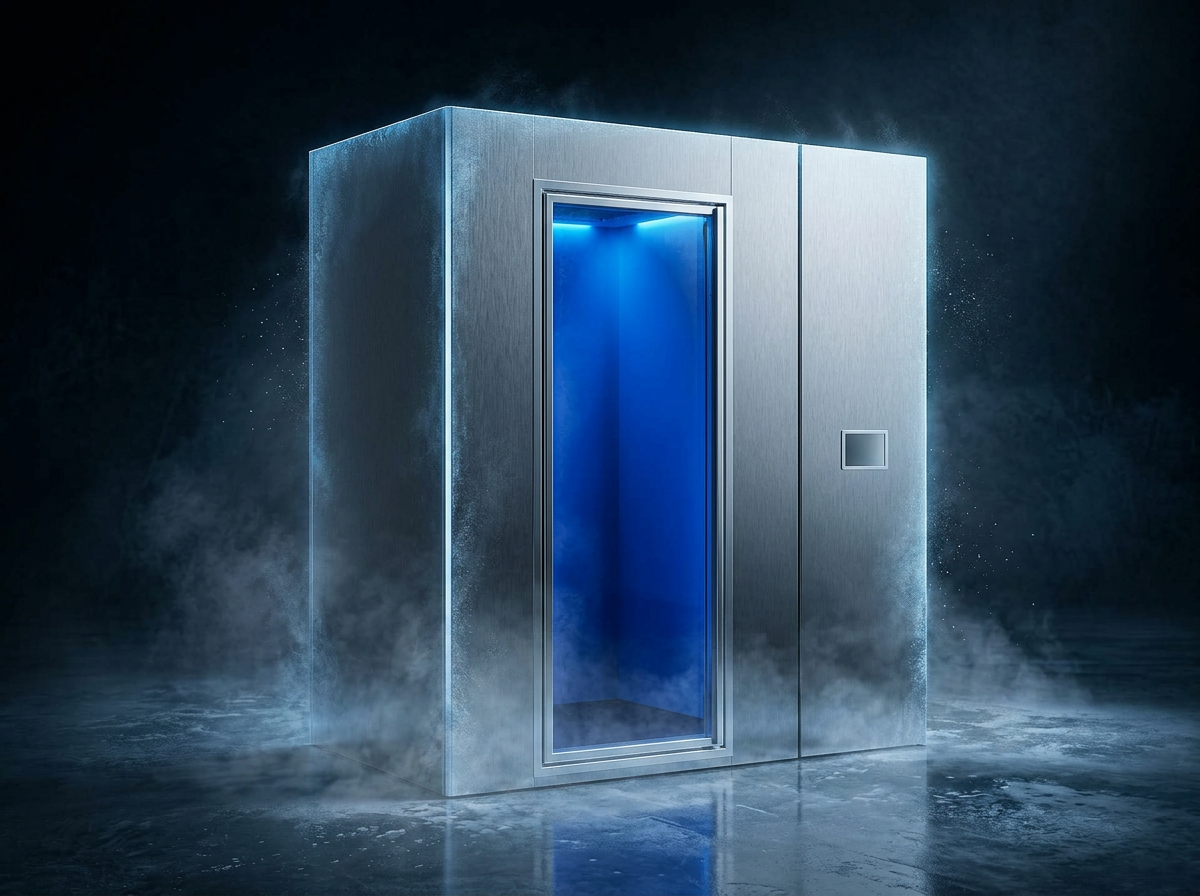 Electric whole-body cryo chamber for luxury wellness and longevity environments